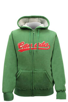 green and crea hoody with canada embroidery on a fullfront position in red